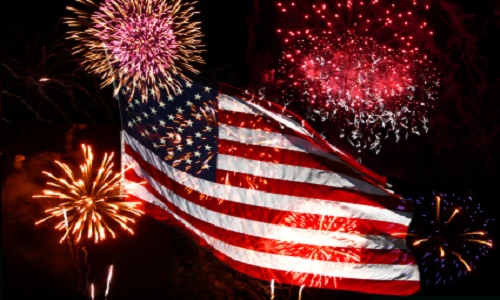 The American Flag with fireworks display.