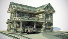 House and car made of money