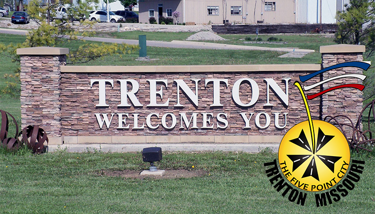 Trenton, Missouri sign at entrance to city