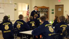 Logan Korff talks to students at Litton Agriculture Center