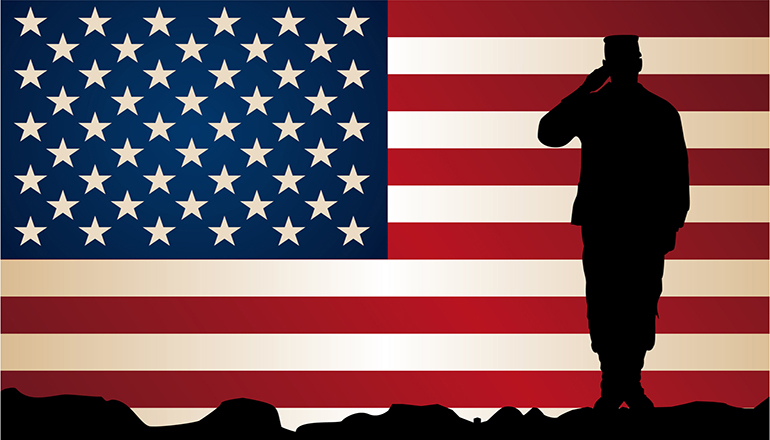 Veteran Saluting with Flag Background