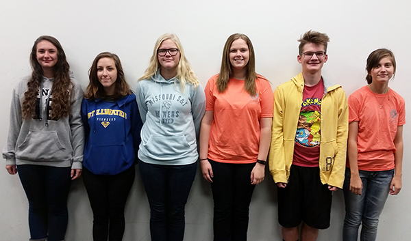 Left to right: Alyssa Kosse, Emily Bonta, Emma Gilham, Mackenzie Klinginsmith, Tanner Franklin, Amanda Parrack.