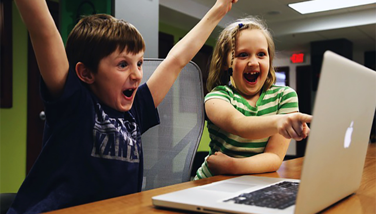 Children at a computer