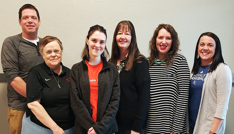 L to R: Dr. Sterling Recker-Political Science Instructor, Lola Swint-Mathematics Instructor, Janelle Popish, Dr. Susan Stull-Science Instructor, Amy Guthrie-English Instructor, and Traci Norris-Mathematics Instructor