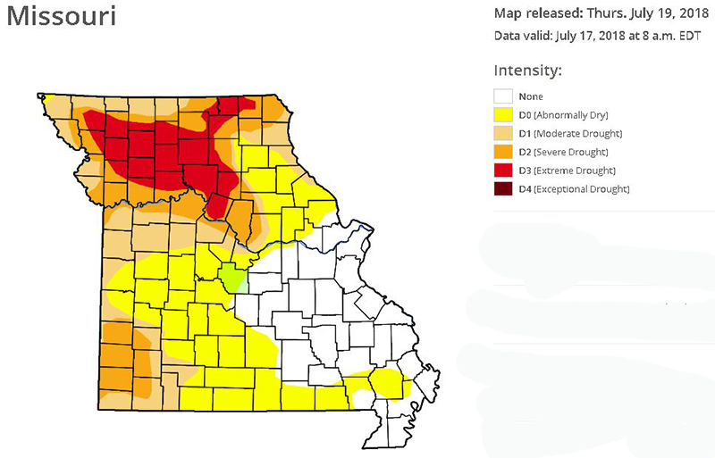 Missouri Drought Map July 19, 2018