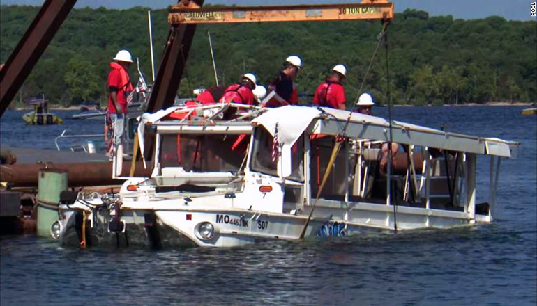 Duck Boat being raised from bottom of lake