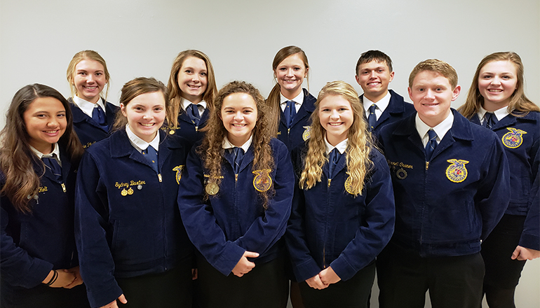 Back L to R - Maggie Pfaff, Montana Plattner, Kaylee Lewis, Matt Hawkins, Macy Gutshall Front L to R - Rachel Holt, Sydney Baxter, Josie Reeter, Madelyn Wilford, Garrett Cramer