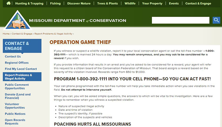 Missouri Department of Conservation Operation Game Thief