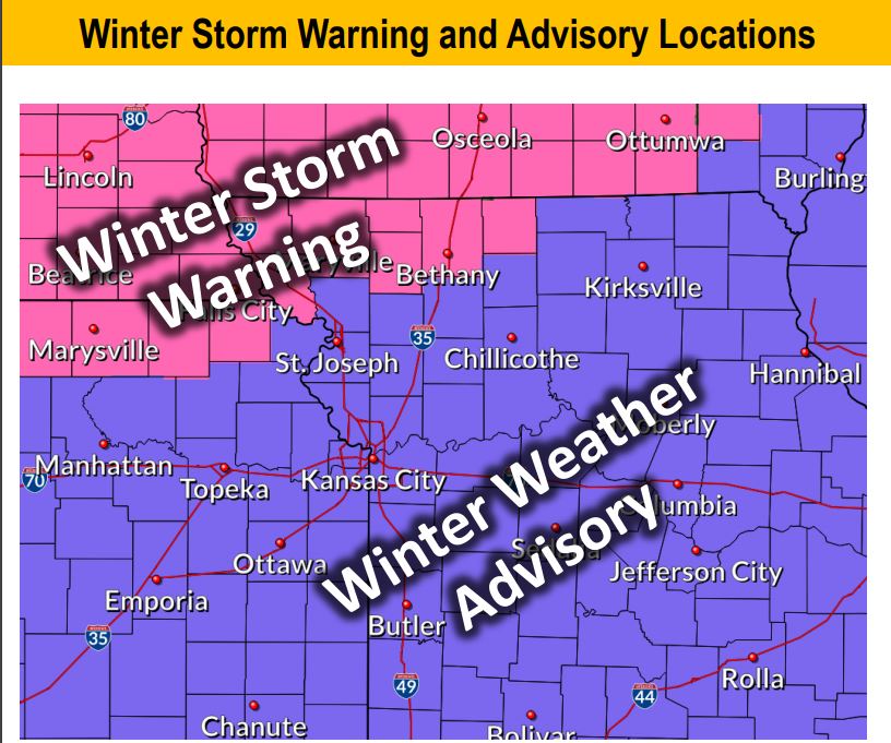 Counties in north Missouri placed under Winter Storm Warning and Winter