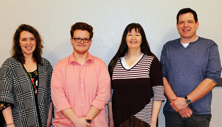 L to R: Amy Guthrie-English Instructor, Jonathan Burnfin, Dr. Susan Stull-Science Instructor, and Dr. Sterling Recker-Political Science Instructor