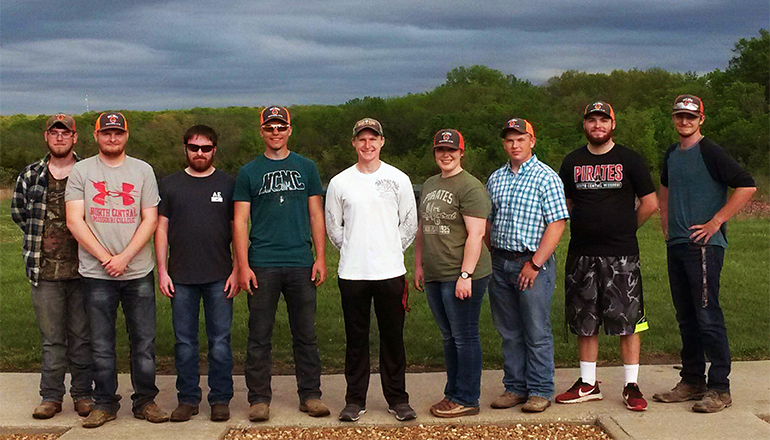 Members of the NCMC Shooting Sports who participated in the May 1 competition were, from left to right: Wyatt Adams, Seth McMullin, Tyson McCrary, Zach Carr, TJ Hudlemeyer, Jamee Scearce, Stetson Klise, Ethan Hayes, and Tyler Tipton.