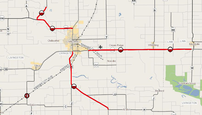 MoDOT Map Road Closures in and around Chillicothe May 2019