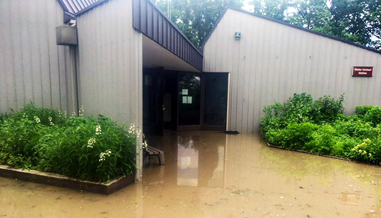 Flooded Visitor Center at Swan Lake Wildlife Refuge