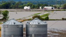 Flooded Farm Grain Bins