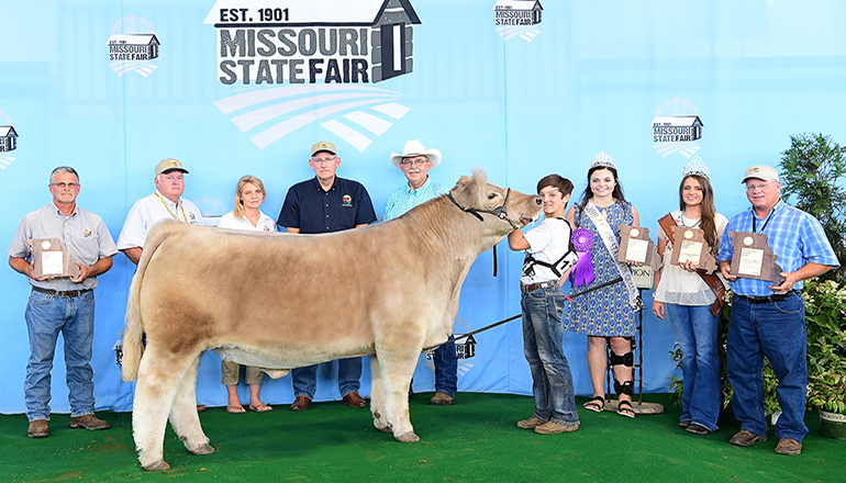 Gage Baker winds Grand Champion Market Steer Missouri State Fair