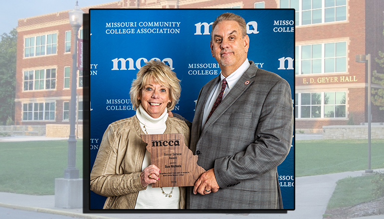 Sue with Dr. Lenny Klaver, President, receiving her award at the annual MCCA convention held in Kansas City, Missouri.