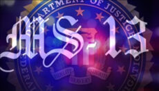 MS-13 Gang Logo over Department of Justice Logo