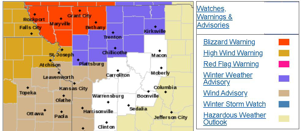 Weather advisory outline map