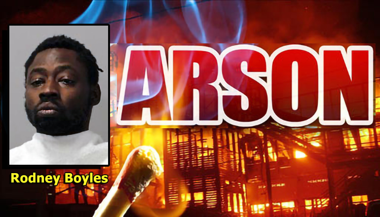 Arson News Graphic With Booking Photo of Rodney Boyles KC