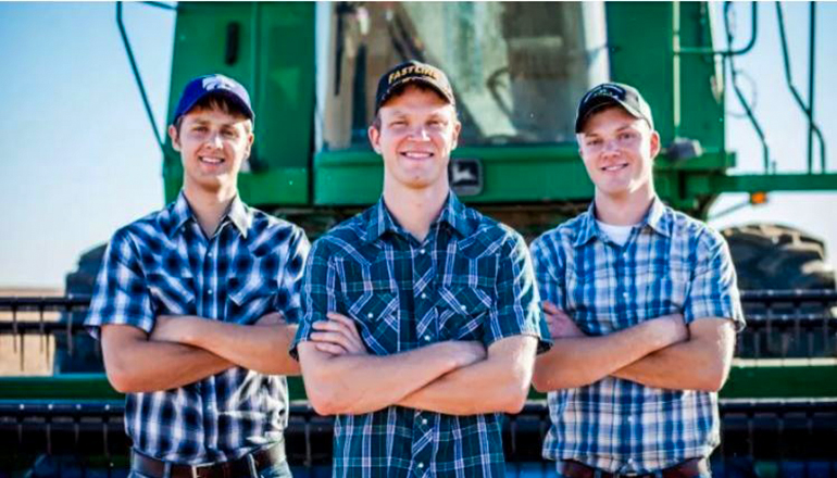 Brothers Kendal, Greg and Nathan Peterson, from left, create farm-themed parodies of popular songs to teach people about agriculture. (Photo Courtesy of Peterson family)