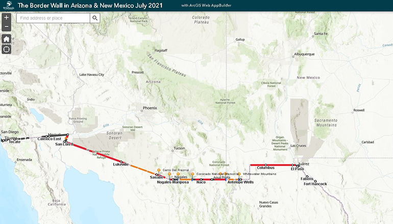 Map of The Border Wall in Arizona & New Mexico July 2021