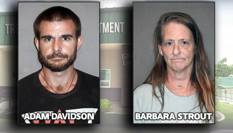 Booking photos of Adam Davidson and Barbara Strout from Trenton Police
