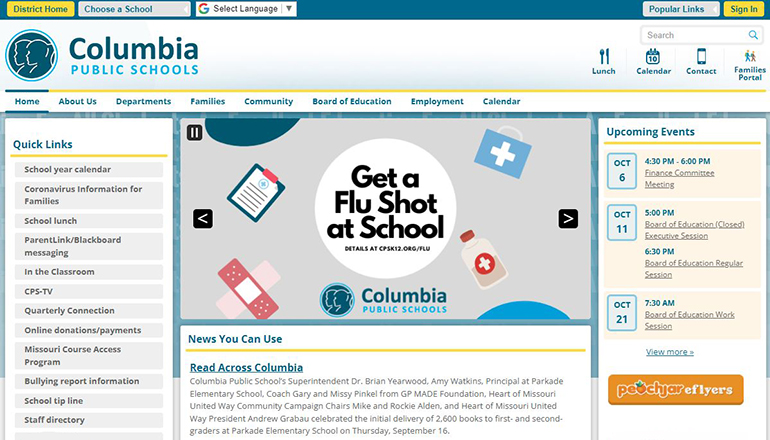 Columbia Missouri School District website screenshot