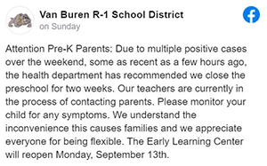 Van Buren R-1 School District Facebook post