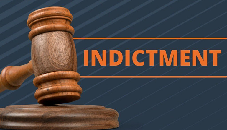 Gavel with word indictment news graphic