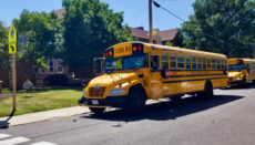 School buses wait Tuesday outside Thomas Hart Benton Elementary School in Columbia (Photo Credit Rudi Keller Missouri Independent