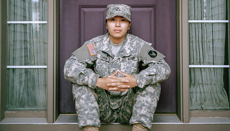 Woman in Military fatigues