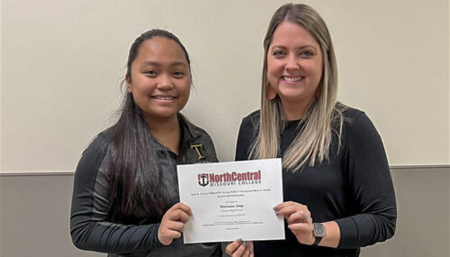 Scholarship recipient Marianne Atup from Trenton High School and Whitney Trump