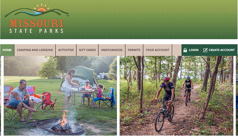 Screenshot of Missouri State Parks website