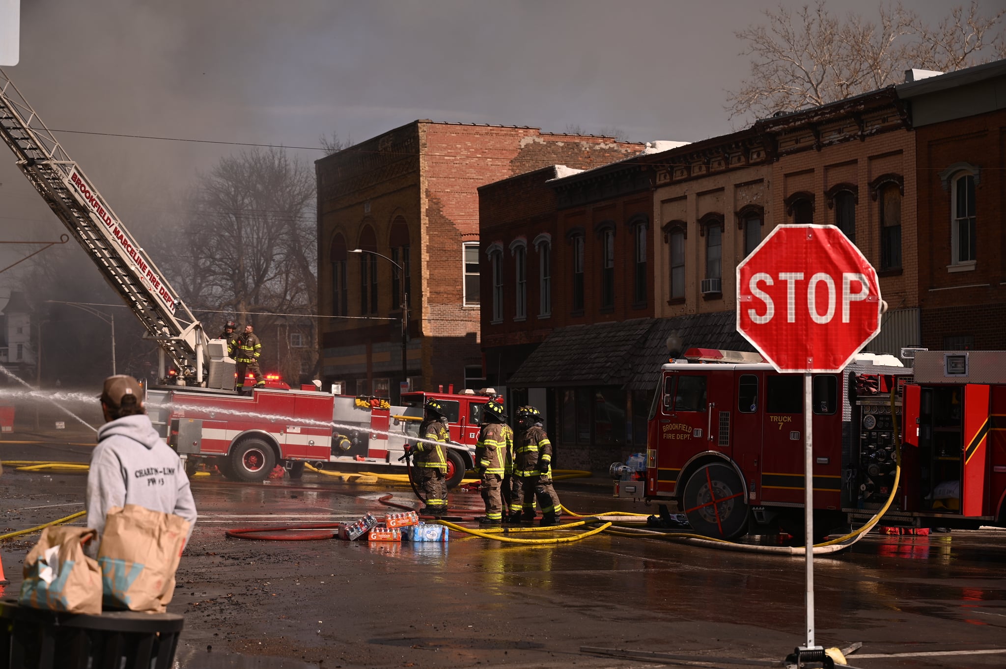 Fire on Wednesday destroys two buildings in downtown Brookfield