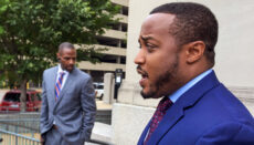 Daniel Dailey, attorney for William Tisaby, spoke to the media after a hearing on June 24. Jermaine Wooten (left), also a defense attorney in the case, listens in (Photo by Rebecca Rivas - Missouri Independent).