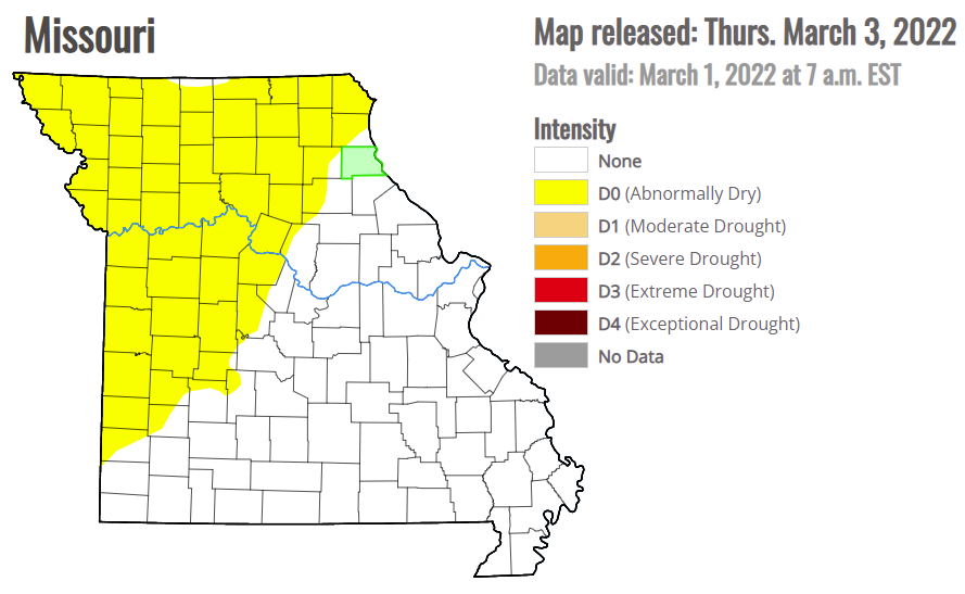 Drought Map for Missouri March 3, 2022
