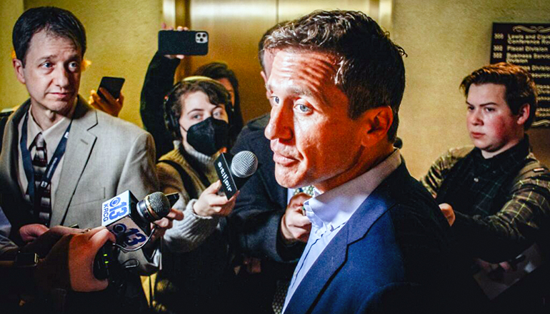 Eric Greitens after filing for Missouri Senate 2022 (Photo by Madeline Carter via Missouri Independent)