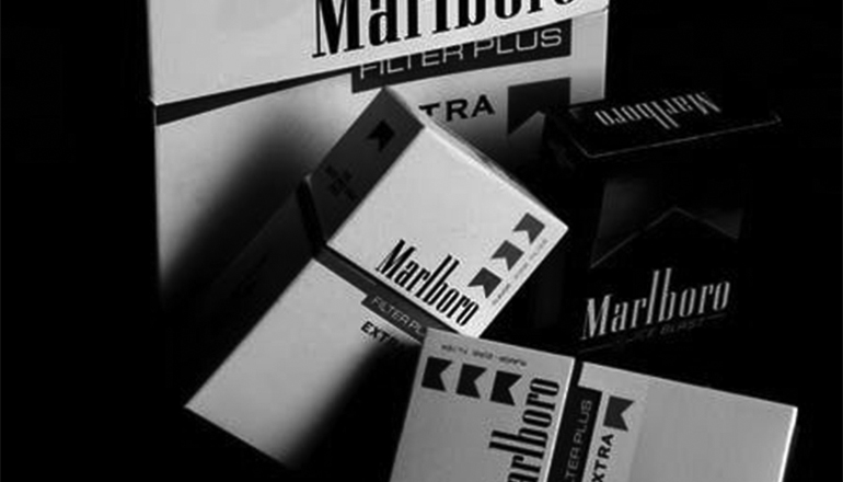 Black and White photo of Marlboro cigarettes (Photo courtesy Nima Ashkbari on Pexels)