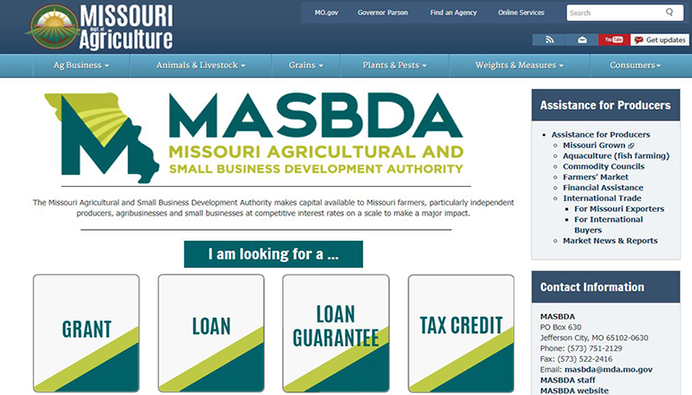 Missouri Agricultural and Small Business Development Authority website or MSASBDA