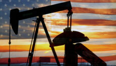 Oil rig with American flag background