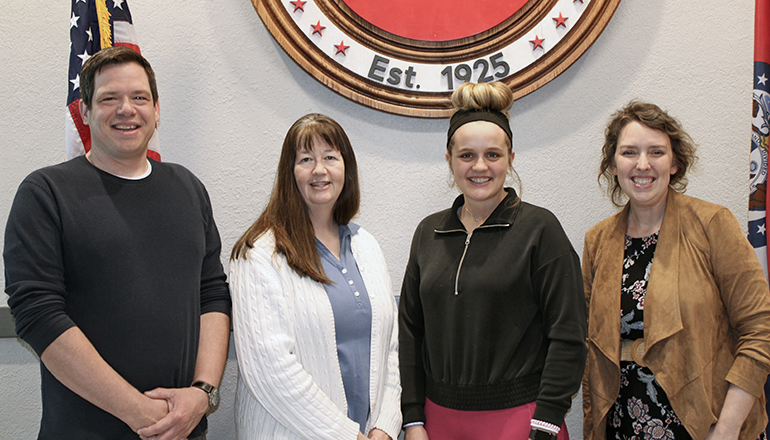 Photo (L to R) Dr. Sterling Recker, Dr. Susan Stull, Gracey Gordon, and English Instructor Amy Guthrie