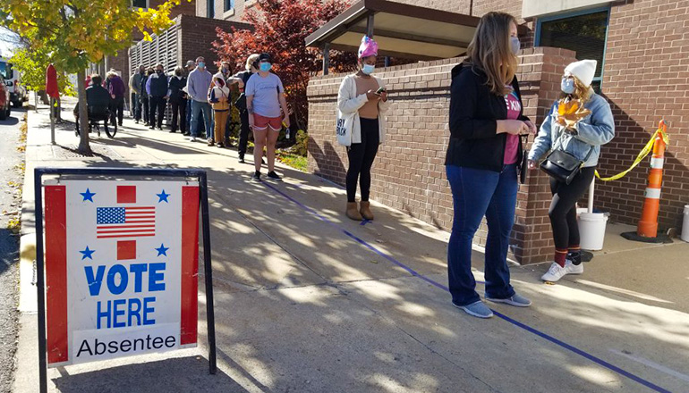 People waiting to vote (photo by Rudi Keller - Missouri Independent)