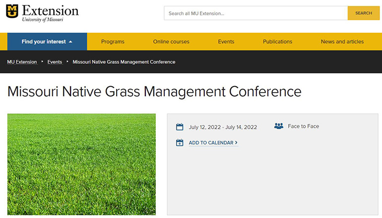 University Mo extension native grass conference registration
