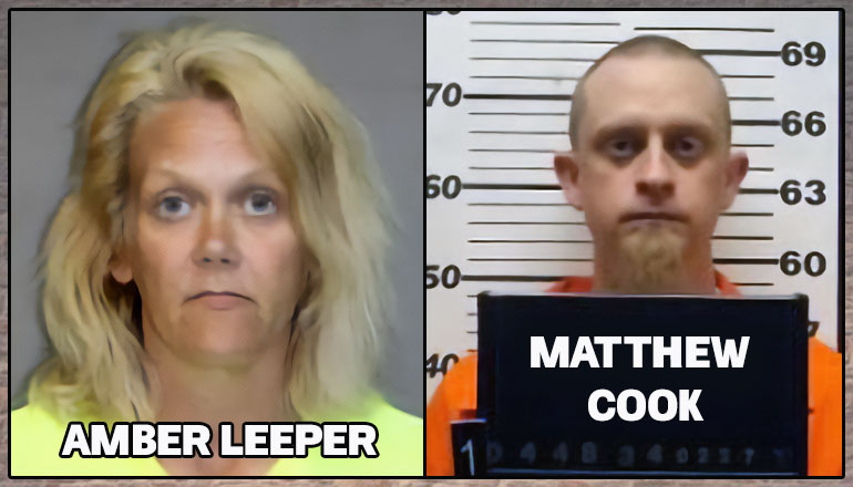 Amber Leeper and Matthew Cook (Photos via Grundy County Law Enforcement Center and MoDOC)