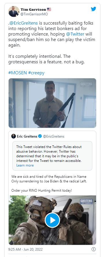Tim Garrison on Eric Greitens Tweet