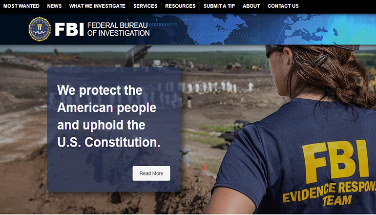 Screenshot of FBI or Federal Bureau of Investigation website