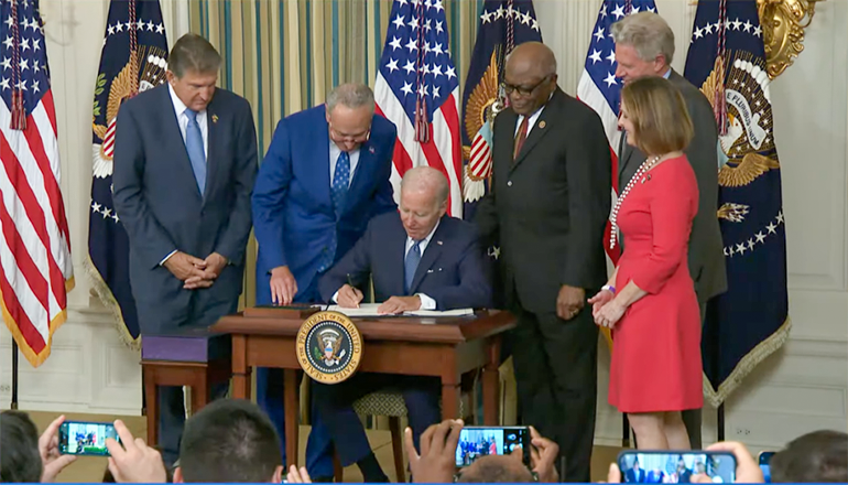 President Biden signed the Inflation Reduction Act at the White House on Aug. 16, 2022 (Photo is a screenshot of live video of event).
