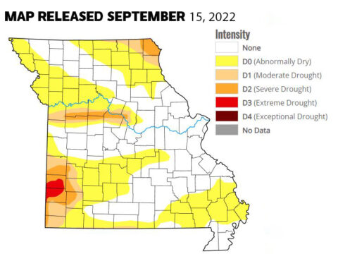 Missouri Drought Map as of September 15, 2022