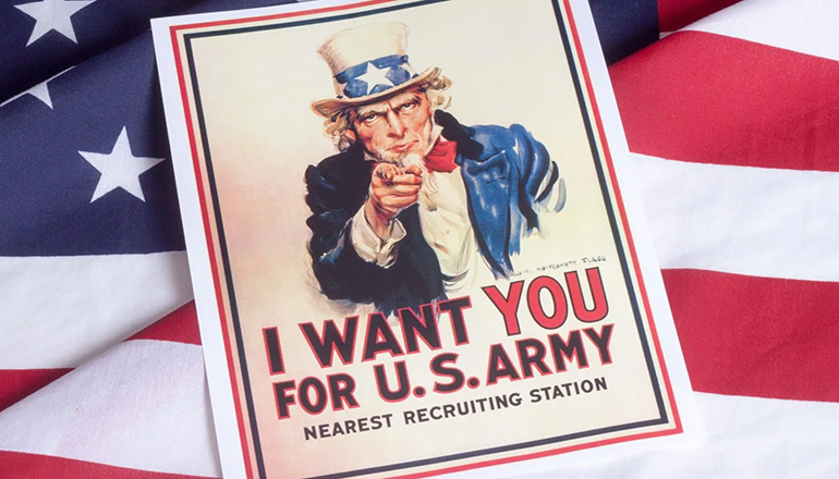 Uncle Sam Poster over US Flag I want you