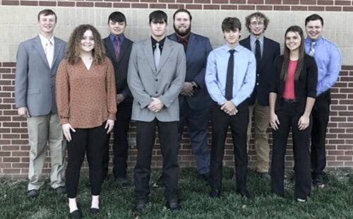 NCMC students (Back Row L to R) Clayton Ferguson, Colton DeVore, Tyler Dove, Ben Messner and Josh Eckert. (Front Row L to R) Emma Dovin, Corbin Sampson, John McCauslin and Gracyn Rongey